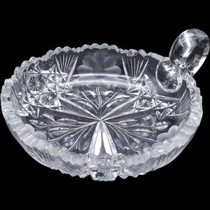 6" Antique Cut Glass Nappy Dish with Ring Handle American Brilliant Period