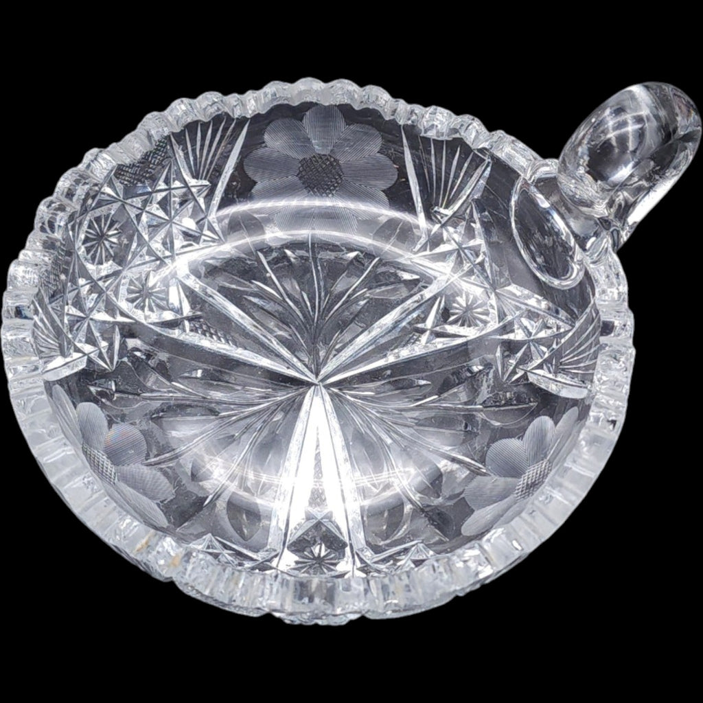 6" Antique Cut Glass Nappy Dish with Ring Handle American Brilliant Period