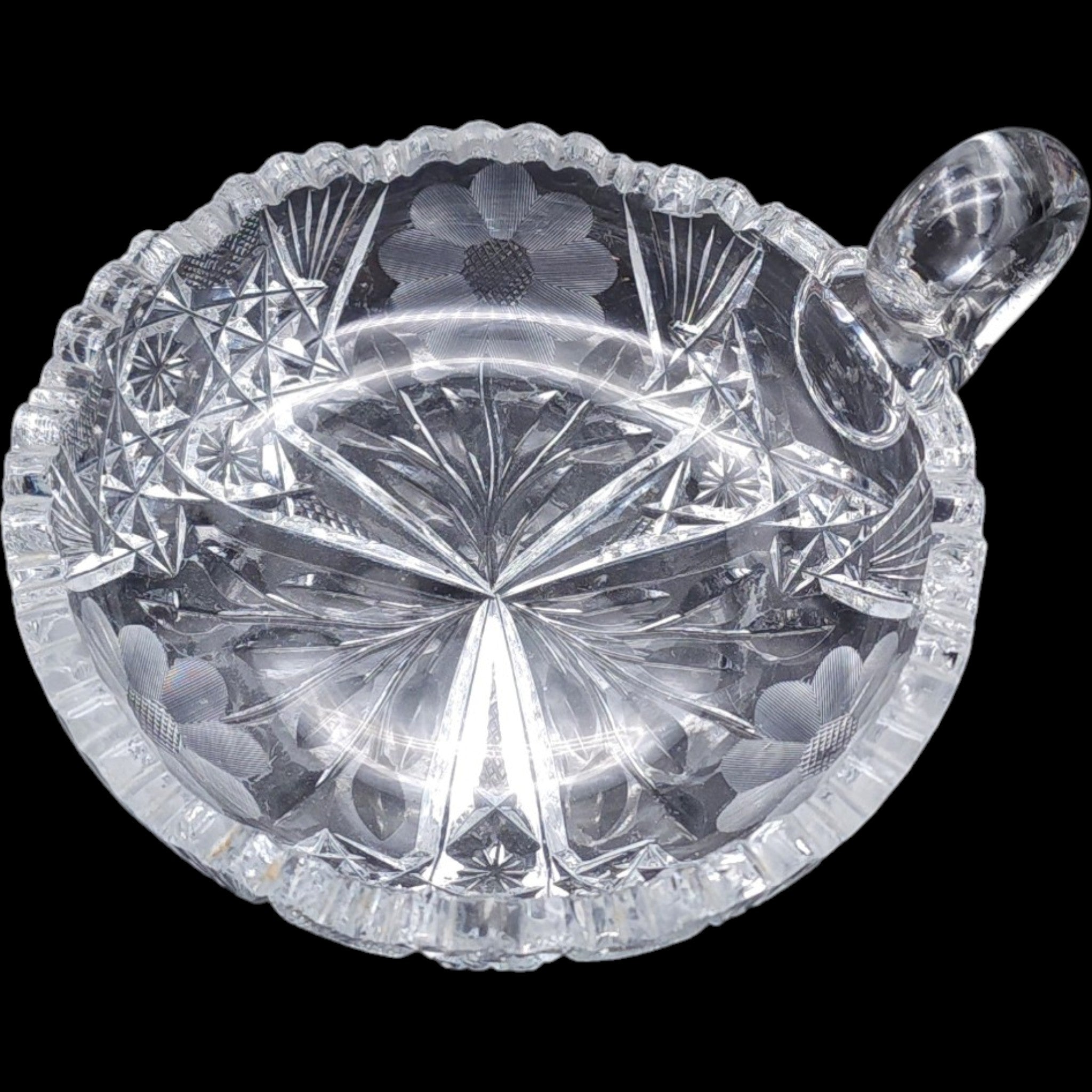 6" Antique Cut Glass Nappy Dish with Ring Handle American Brilliant Period