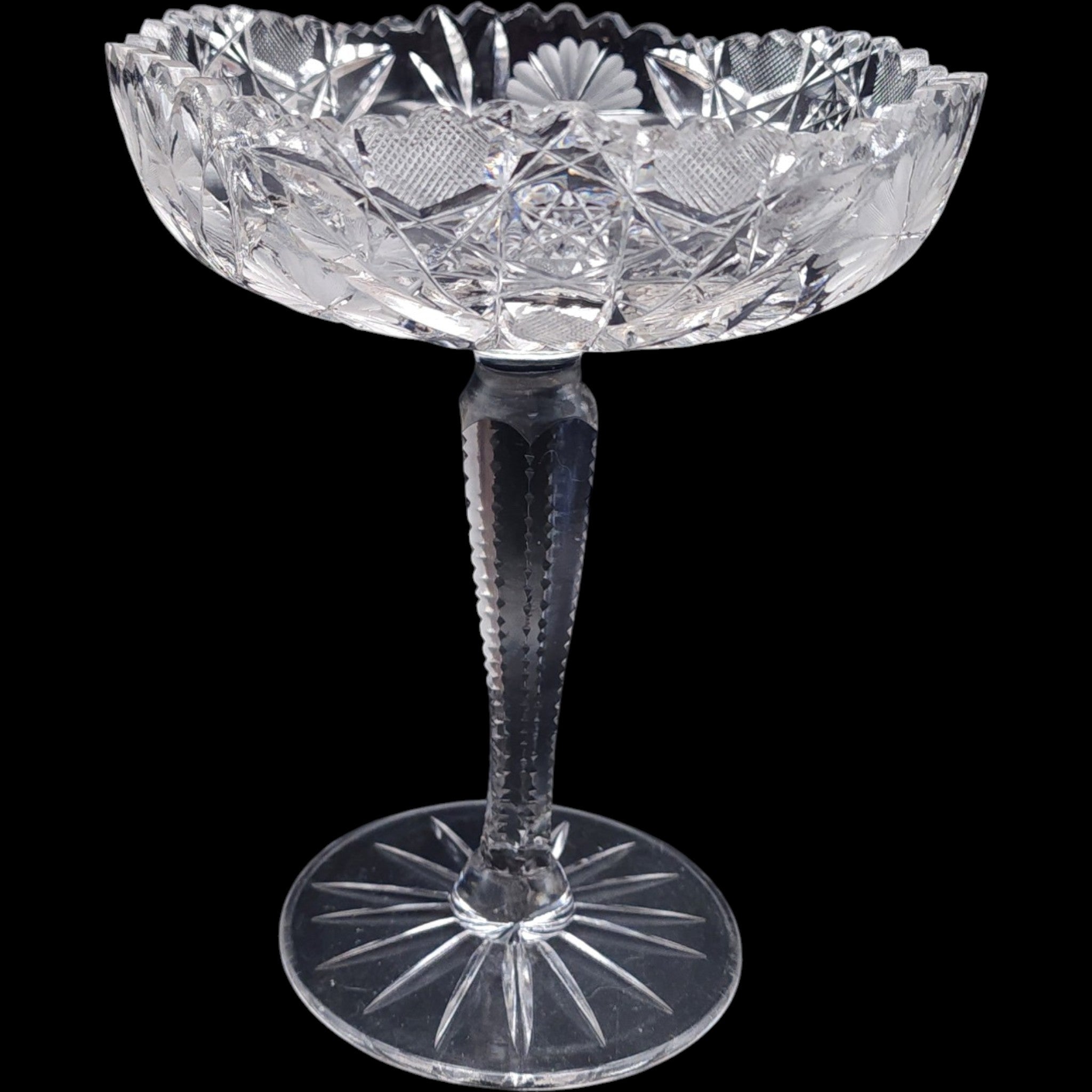 Antique Cut Glass Pedestal Compote Bowl American Brilliant Period
