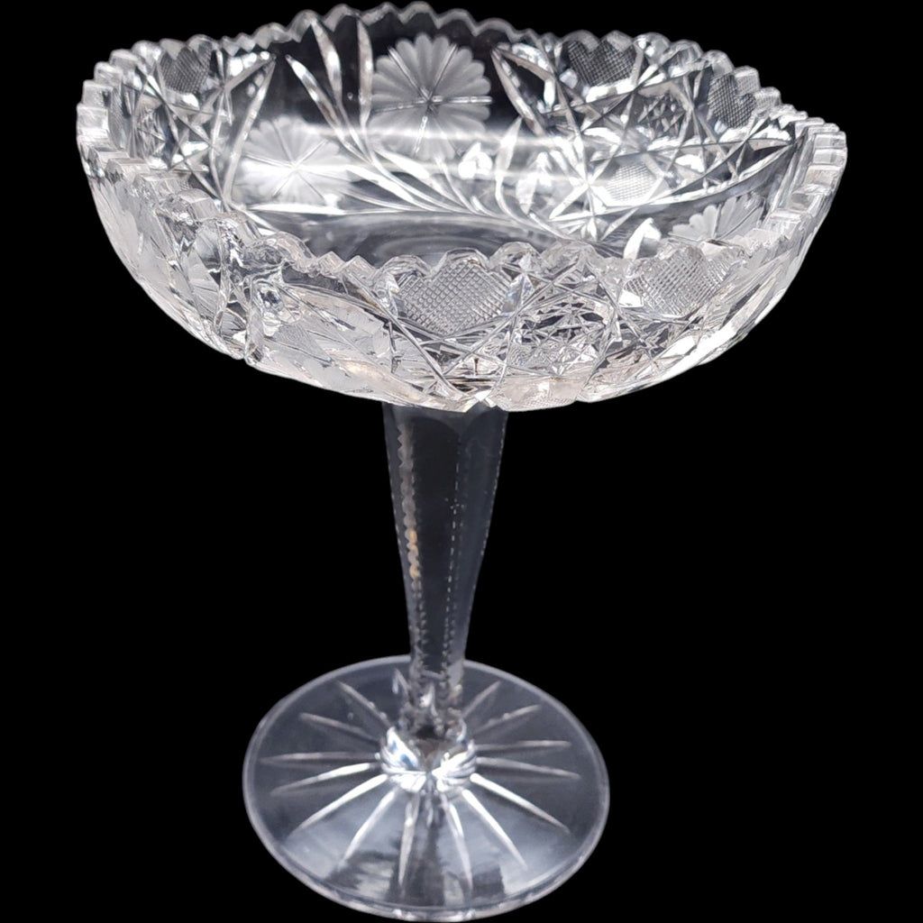 Antique Cut Glass Pedestal Compote Bowl American Brilliant Period