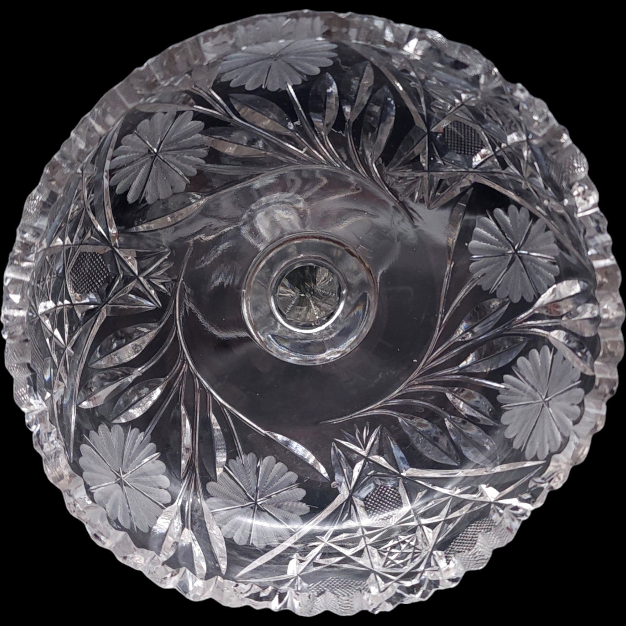 Antique Cut Glass Pedestal Compote Bowl American Brilliant Period