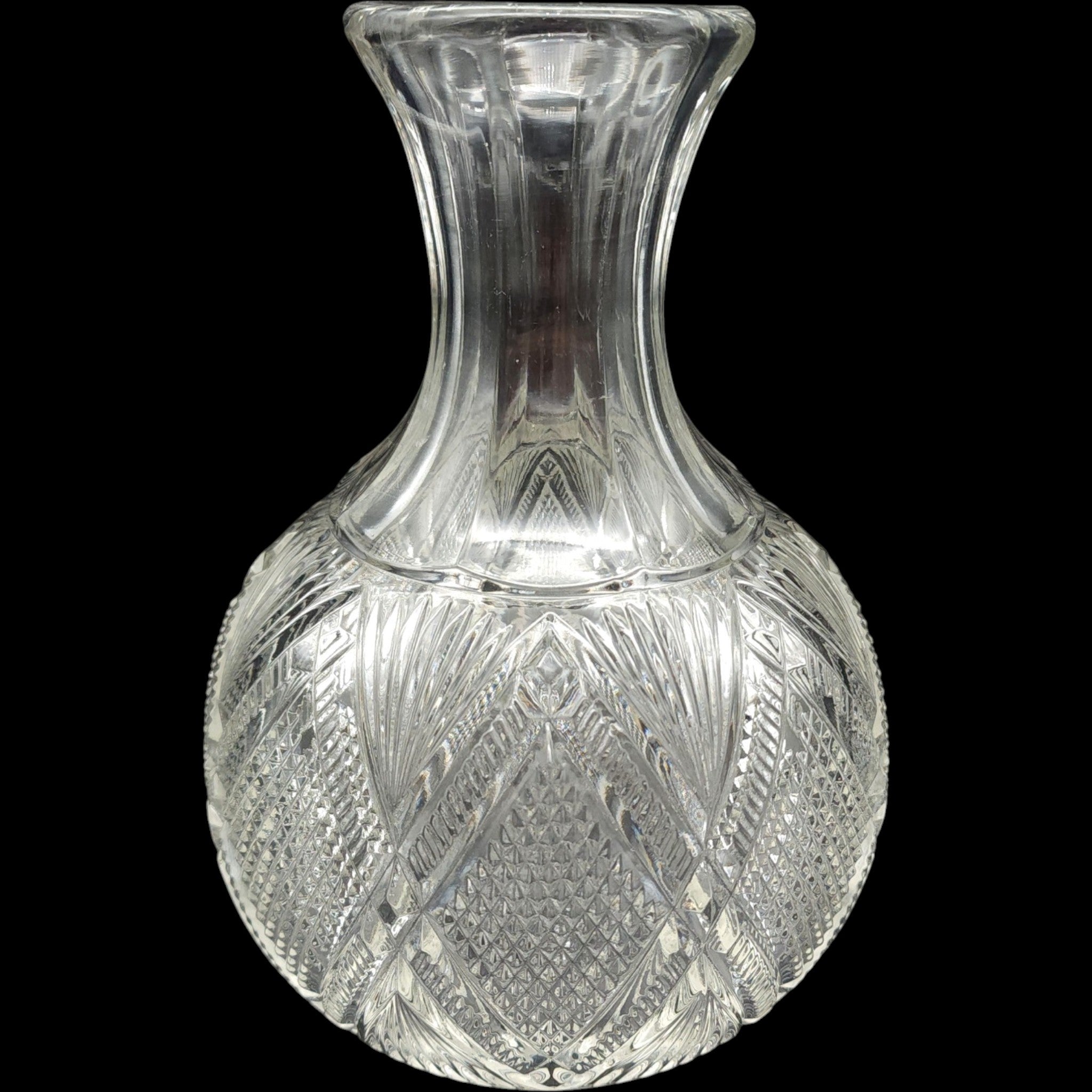 Antique Duncan & Miller Grated Diamond & Sunburst Clear Glass Open Water Bottle
