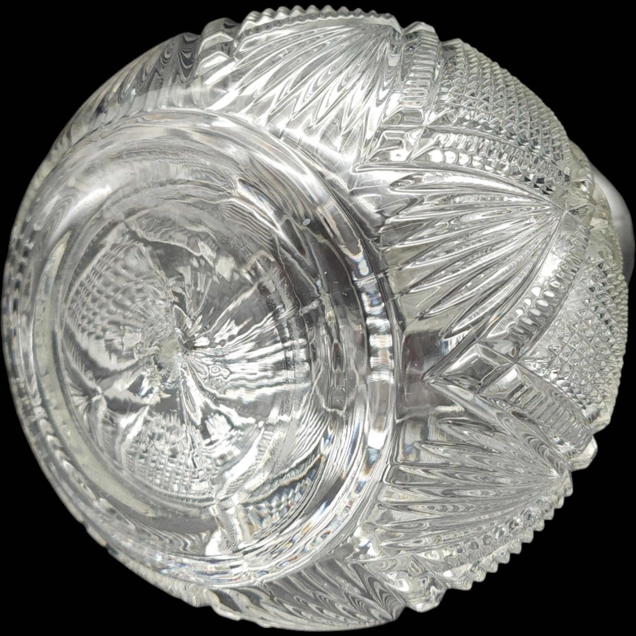 Antique Duncan & Miller Grated Diamond & Sunburst Clear Glass Open Water Bottle