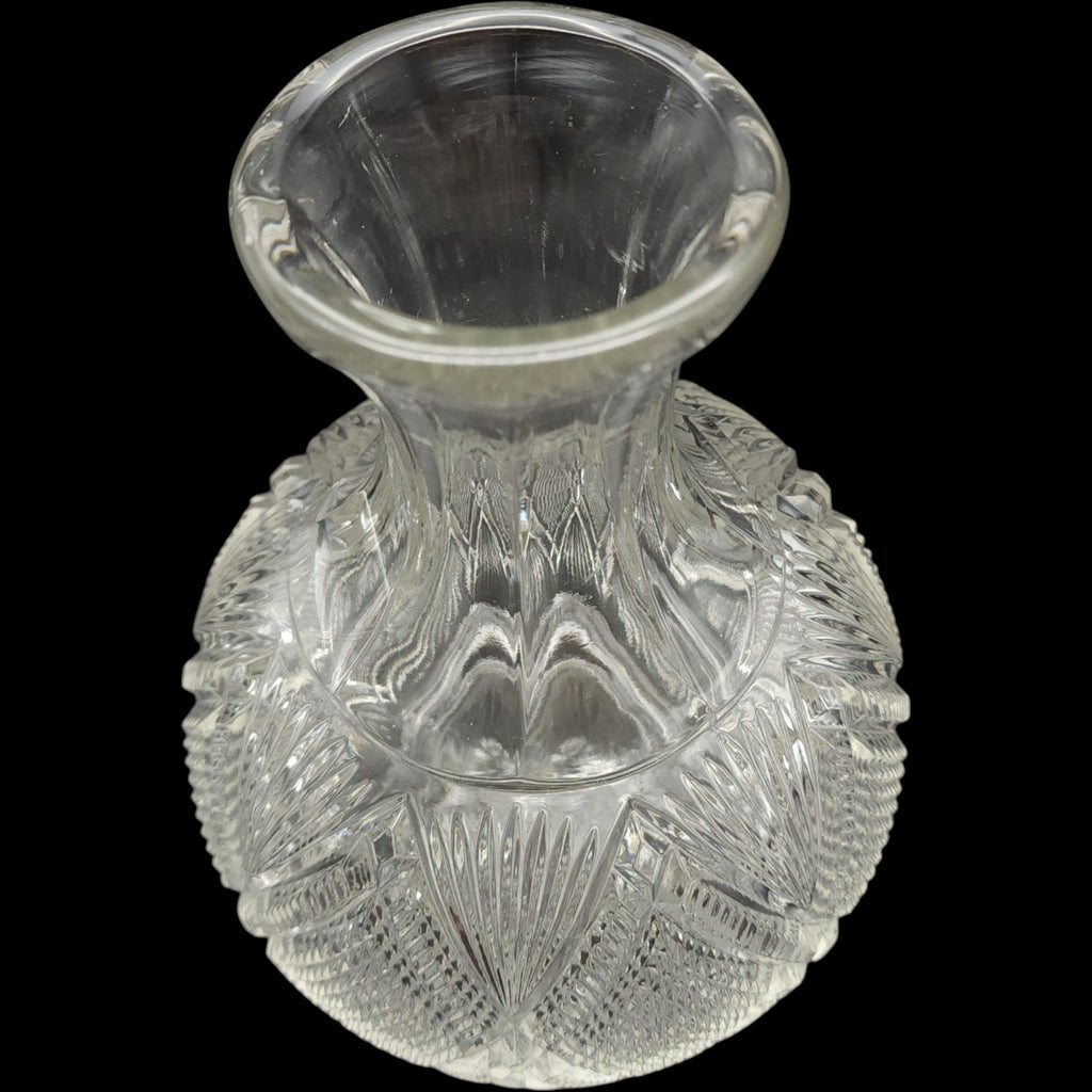Antique Duncan & Miller Grated Diamond & Sunburst Clear Glass Open Water Bottle