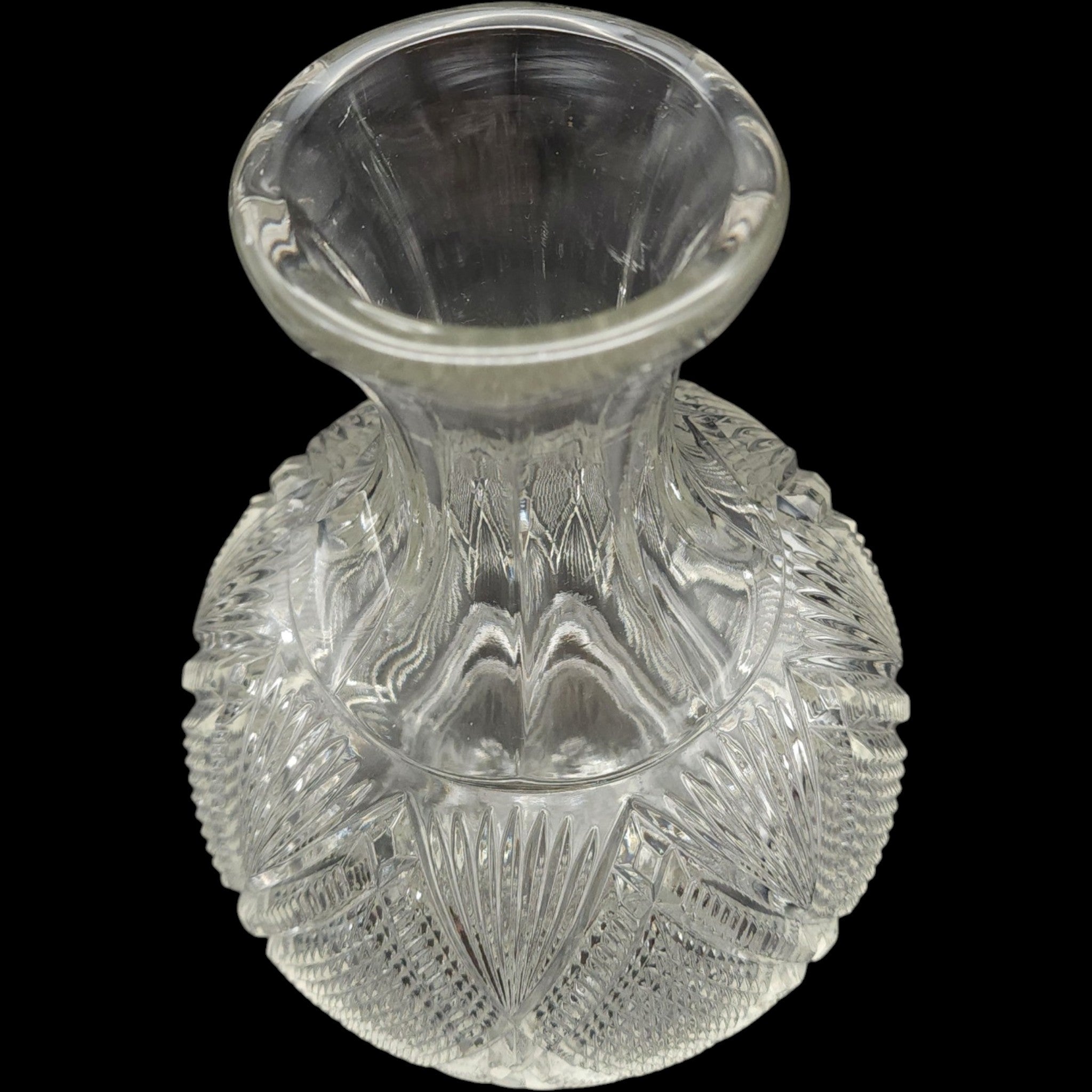 Antique Duncan & Miller Grated Diamond & Sunburst Clear Glass Open Water Bottle