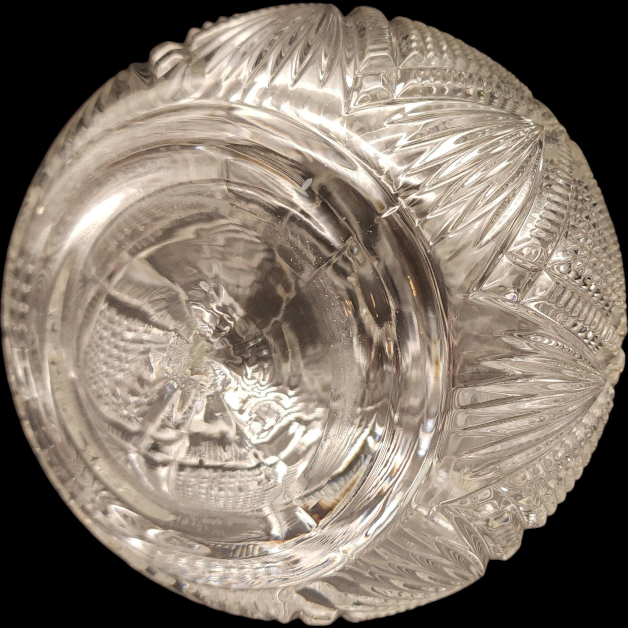 Antique Duncan & Miller Grated Diamond & Sunburst Clear Glass Open Water Bottle