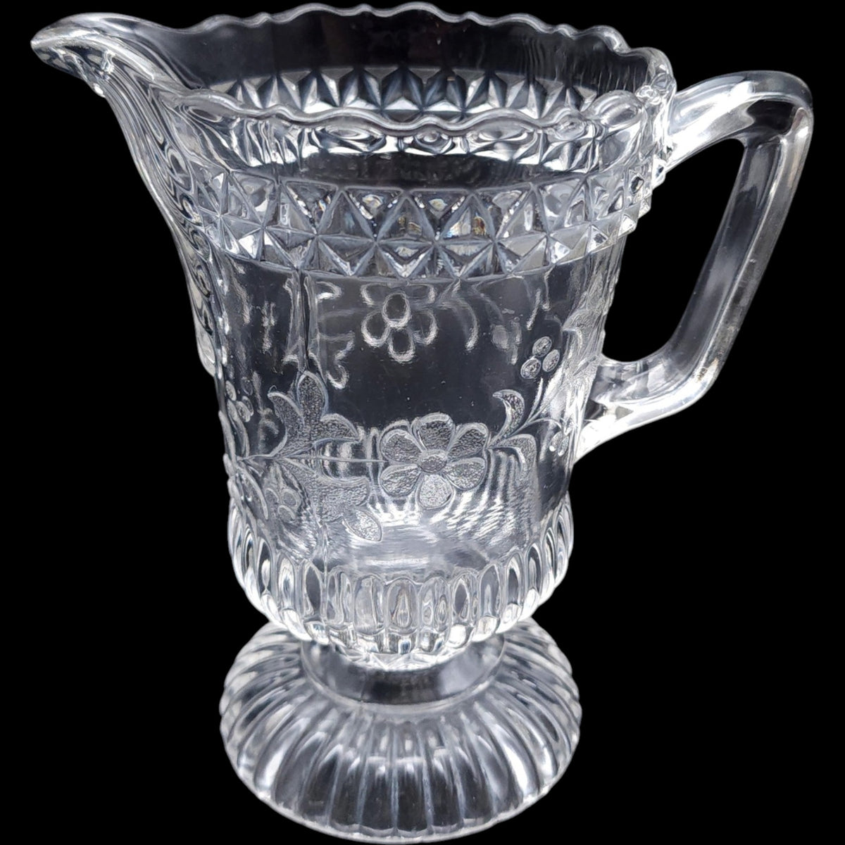 Antique EAPG Adams & Co Wildflower Clear Glass Creamer