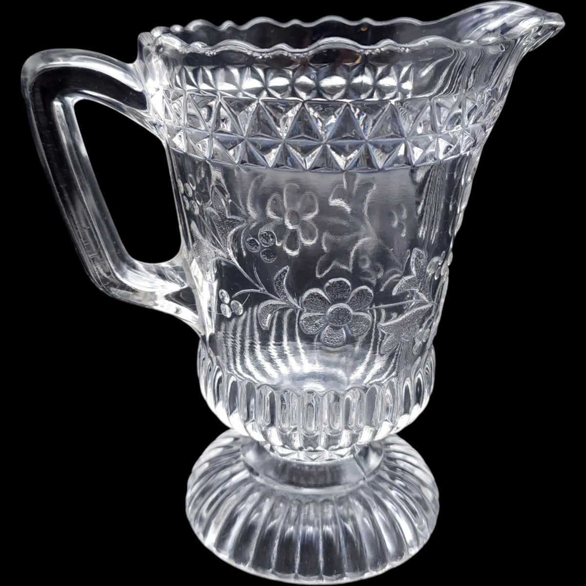 Antique EAPG Adams & Co Wildflower Clear Glass Creamer