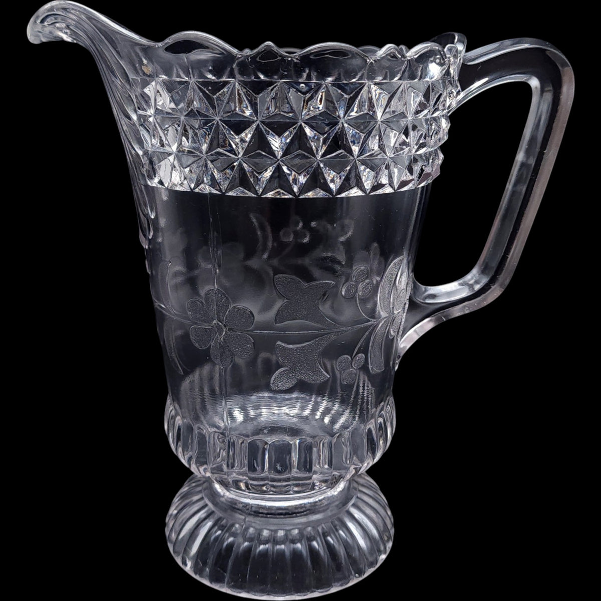 Antique EAPG Adams & Co Wildflower Clear Glass  48 Oz Pitcher As-Is