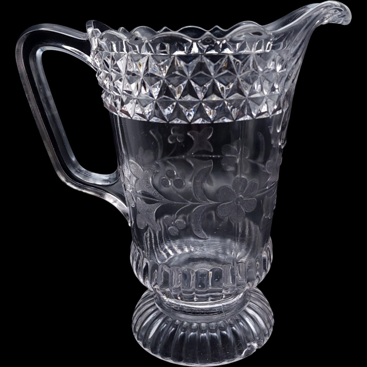 Antique EAPG Adams & Co Wildflower Clear Glass  48 Oz Pitcher As-Is