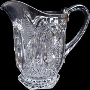 Antique US Glass EAPG Clear Cut Glass Pitcher with Medallion Pinwheel Pattern