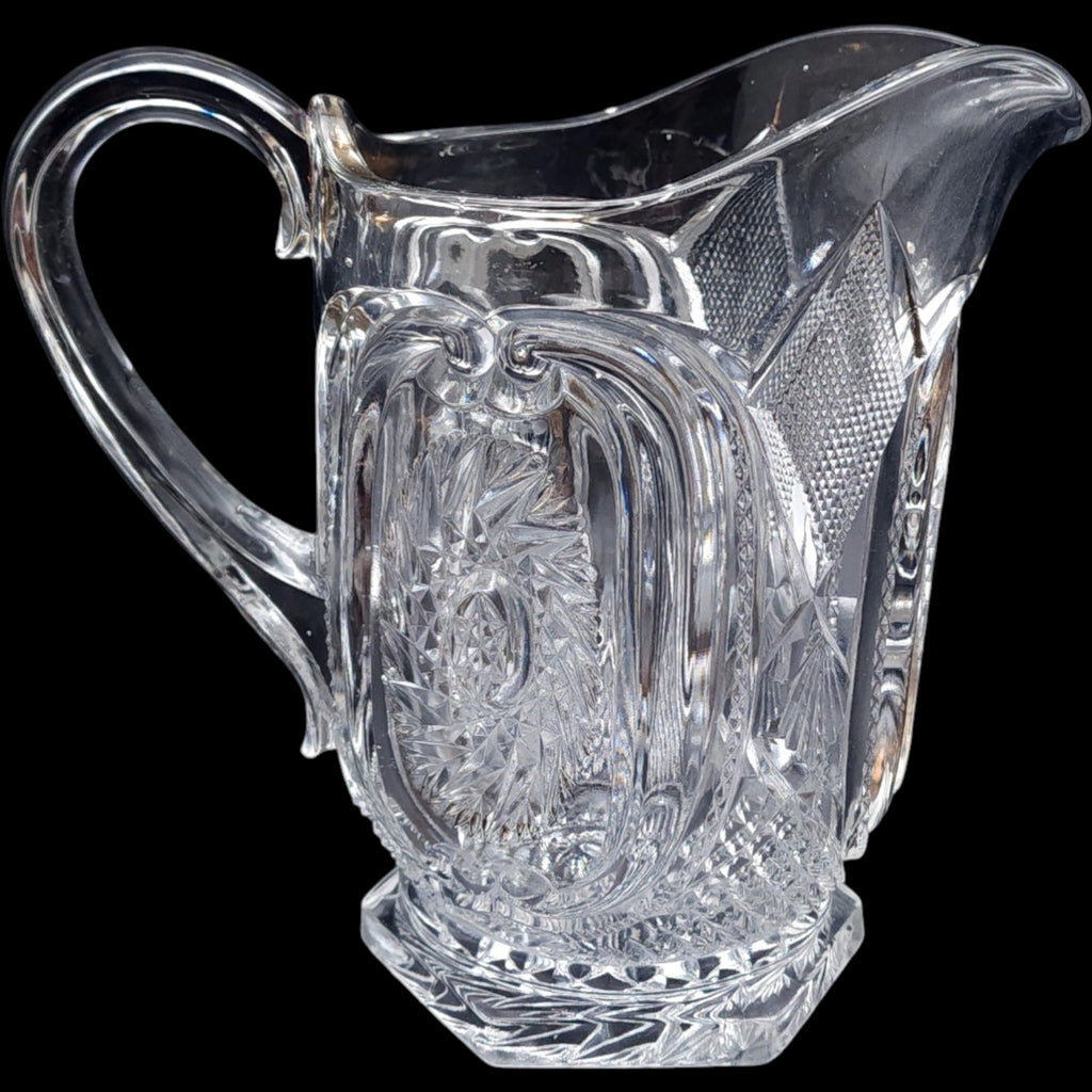 Antique US Glass EAPG Clear Cut Glass Pitcher with Medallion Pinwheel Pattern