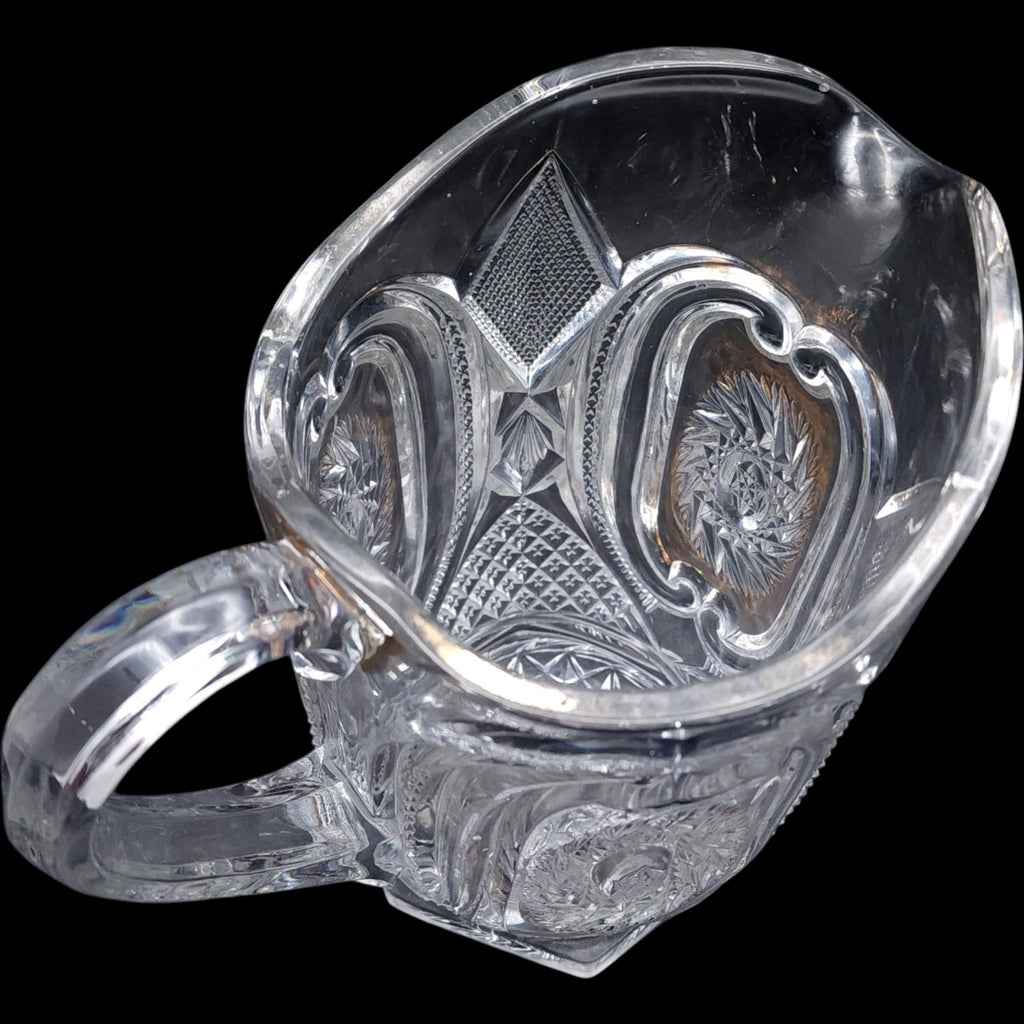 Antique US Glass EAPG Clear Cut Glass Pitcher with Medallion Pinwheel Pattern