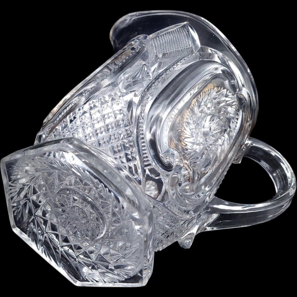 Antique US Glass EAPG Clear Cut Glass Pitcher with Medallion Pinwheel Pattern