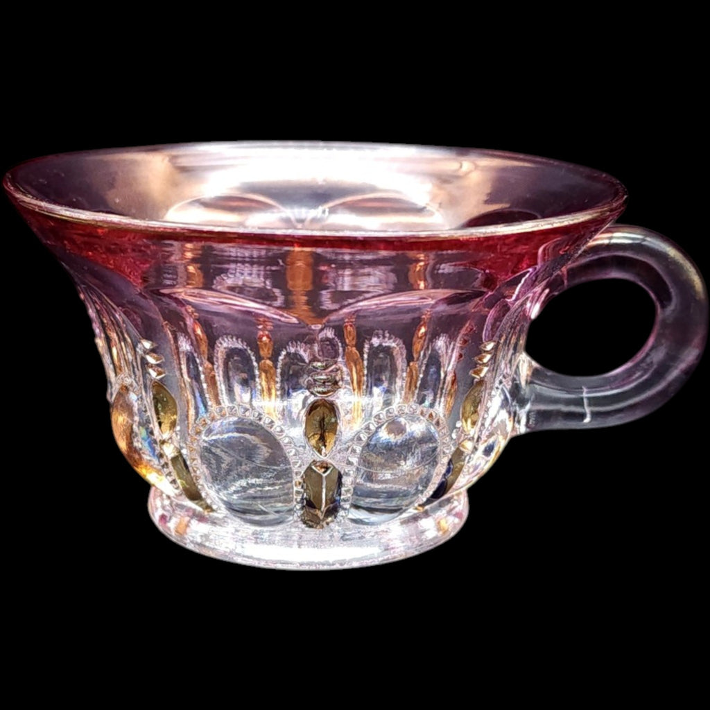 Antique EAPG US Glass Michigan Pattern Rose Flashed Punch Cup