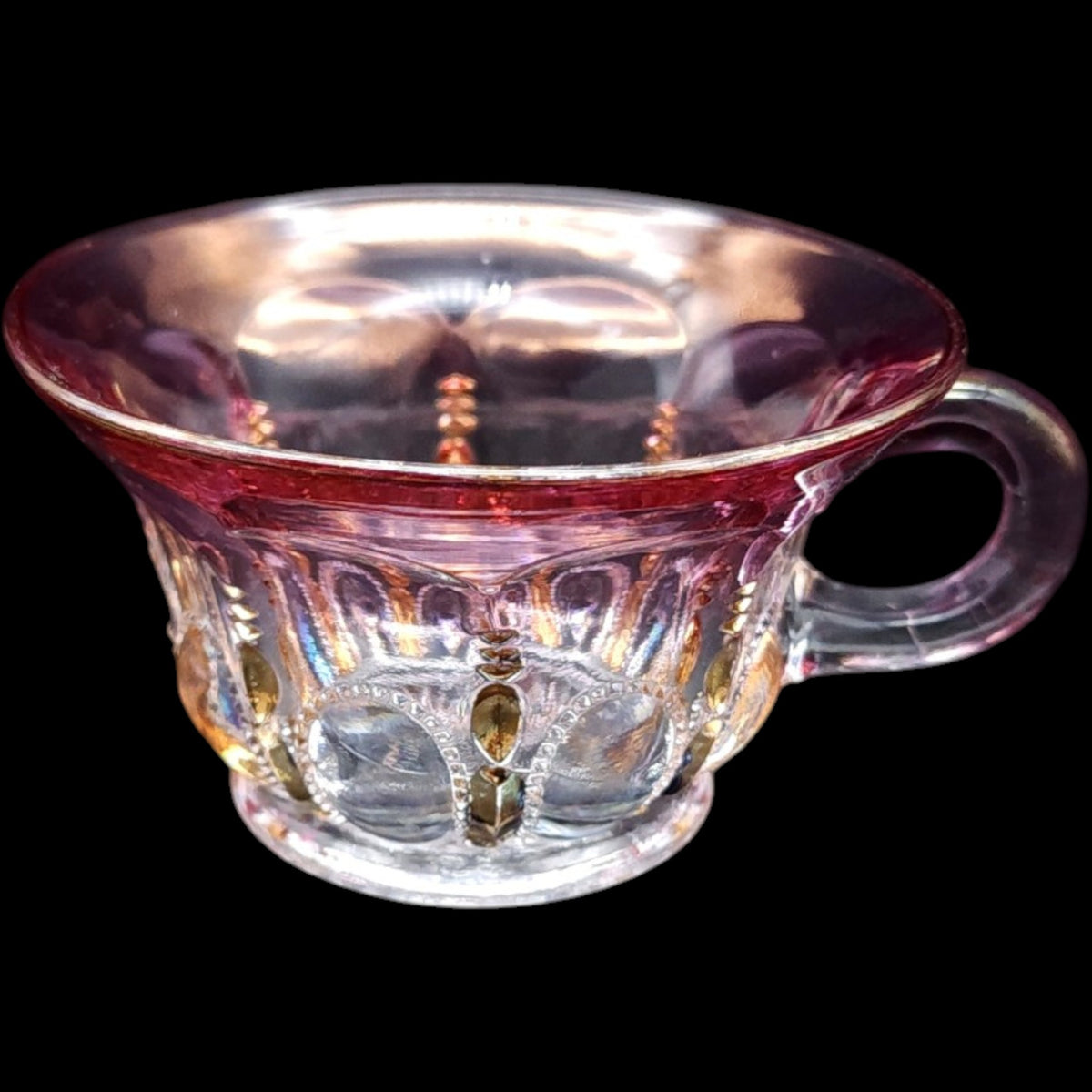 Antique EAPG US Glass Michigan Pattern Rose Flashed Punch Cup