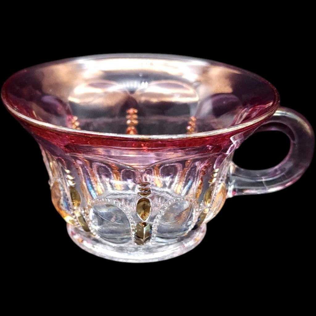 Antique EAPG US Glass Michigan Pattern Rose Flashed Punch Cup
