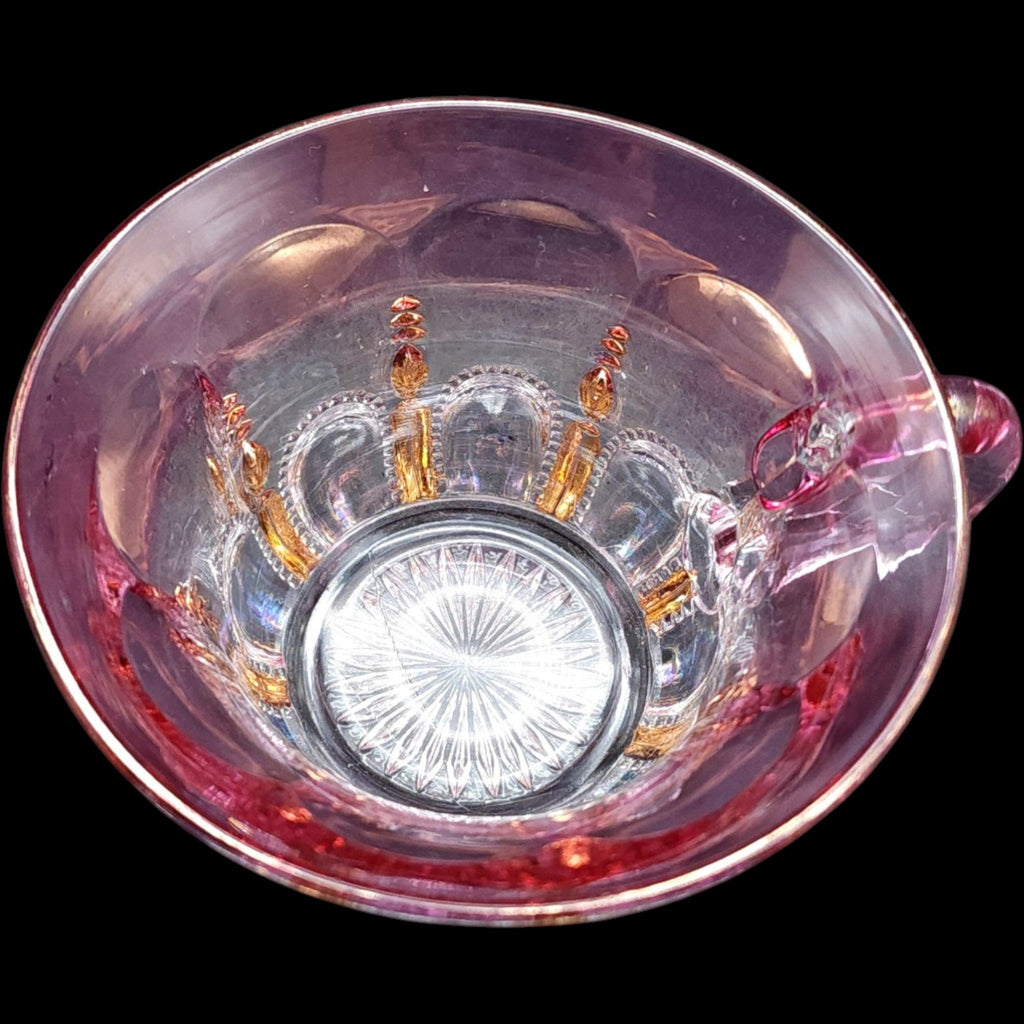 Antique EAPG US Glass Michigan Pattern Rose Flashed Punch Cup