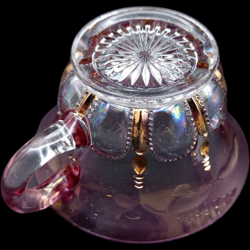 Antique EAPG US Glass Michigan Pattern Rose Flashed Punch Cup