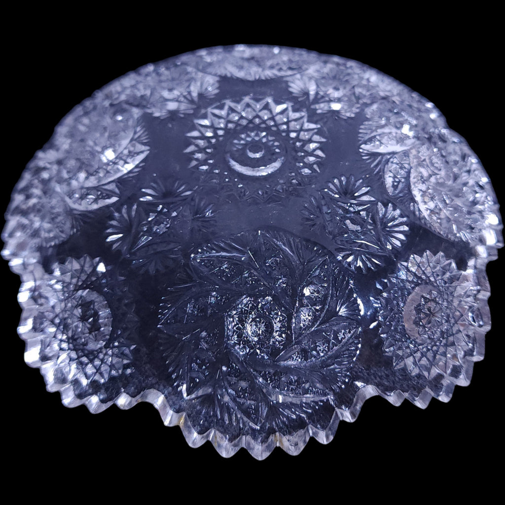 6" Antique Early American Pattern Glass (EAPG) Cut Log Pattern Nut Dish