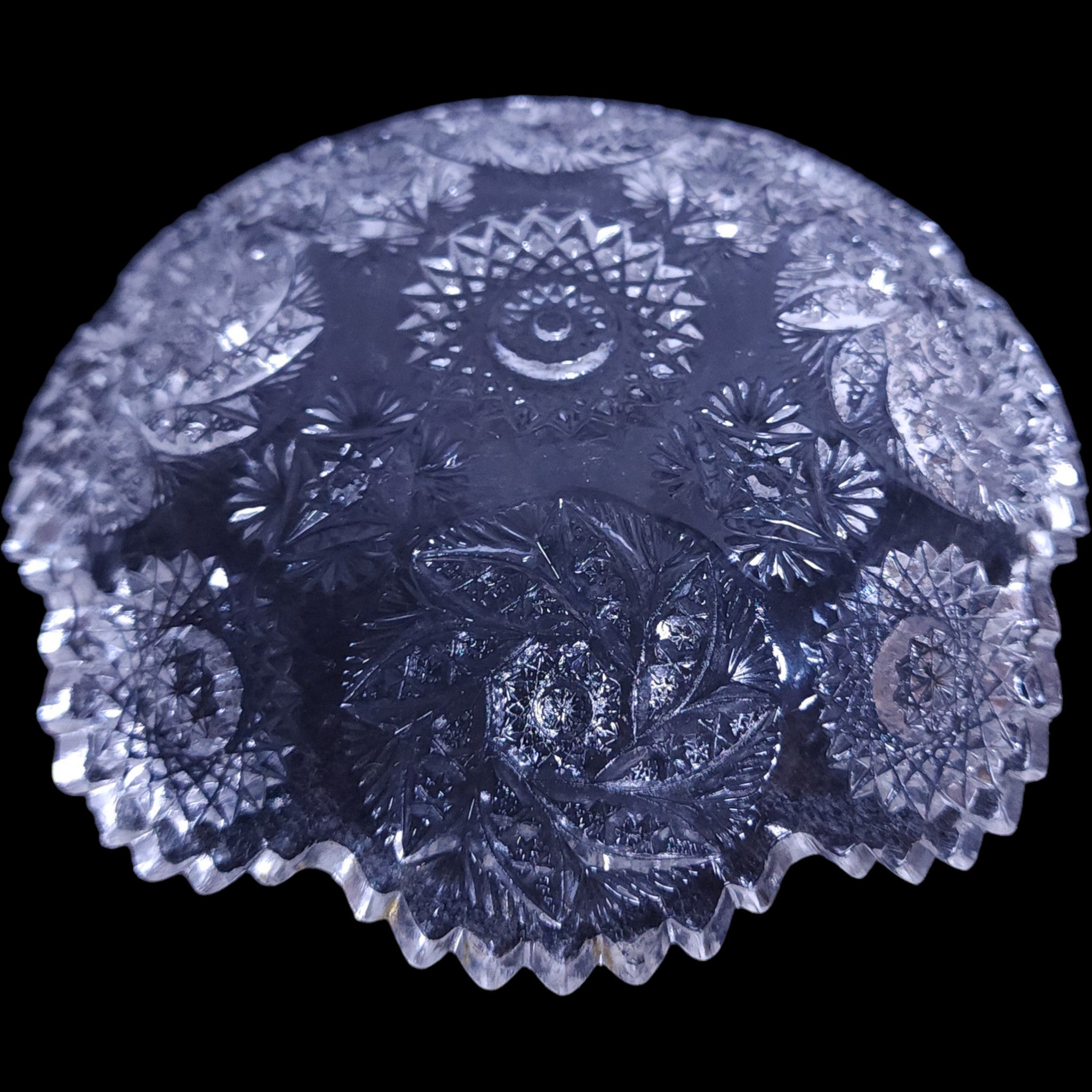 6" Antique Early American Pattern Glass (EAPG) Cut Log Pattern Nut Dish