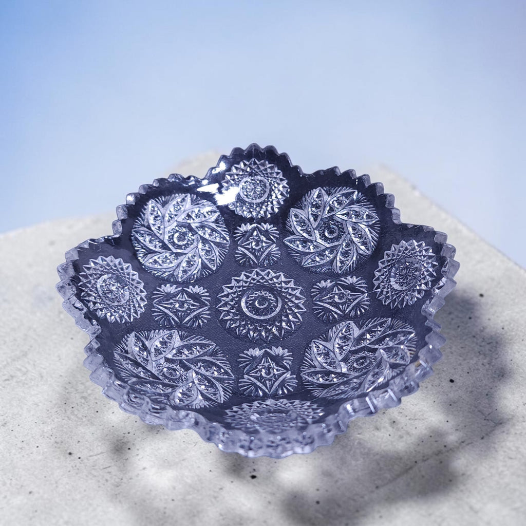 6" Antique Early American Pattern Glass (EAPG) Cut Log Pattern Nut Dish