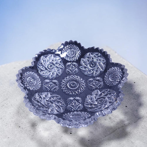 6" Antique Early American Pattern Glass (EAPG) Cut Log Pattern Nut Dish