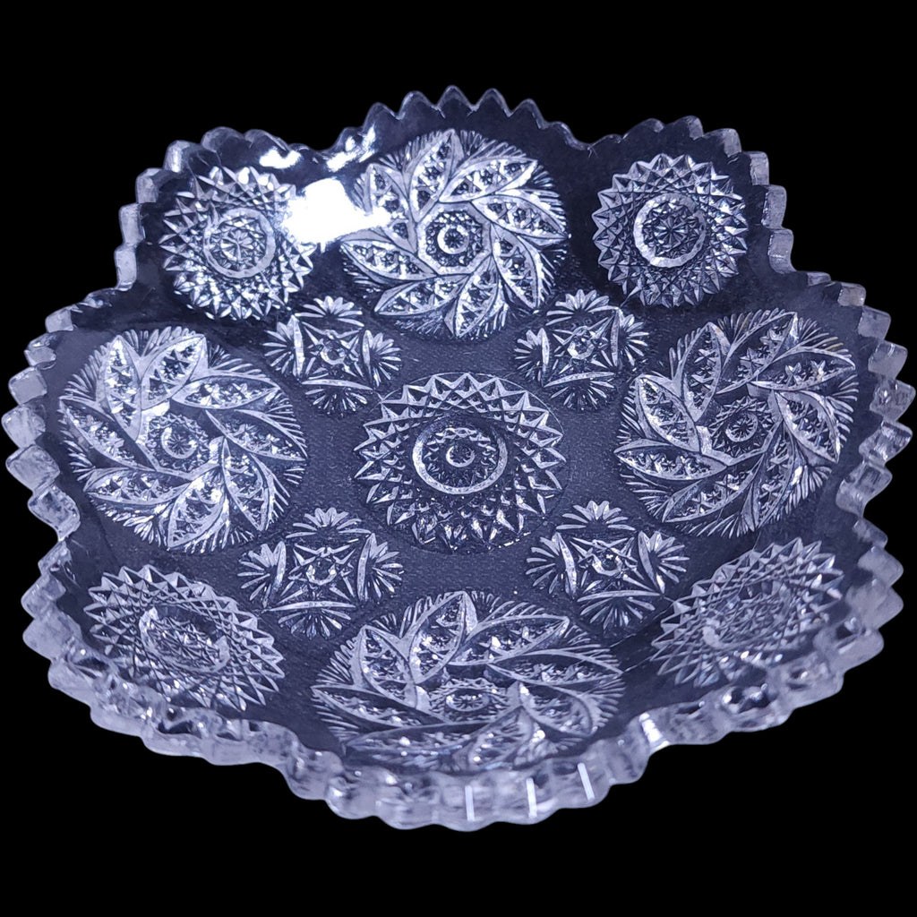 6" Antique Early American Pattern Glass (EAPG) Cut Log Pattern Nut Dish