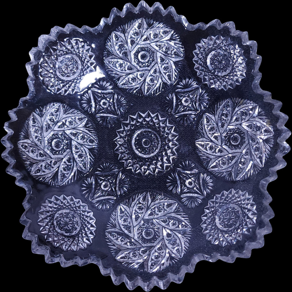 6" Antique Early American Pattern Glass (EAPG) Cut Log Pattern Nut Dish