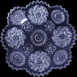 6" Antique Early American Pattern Glass (EAPG) Cut Log Pattern Nut Dish