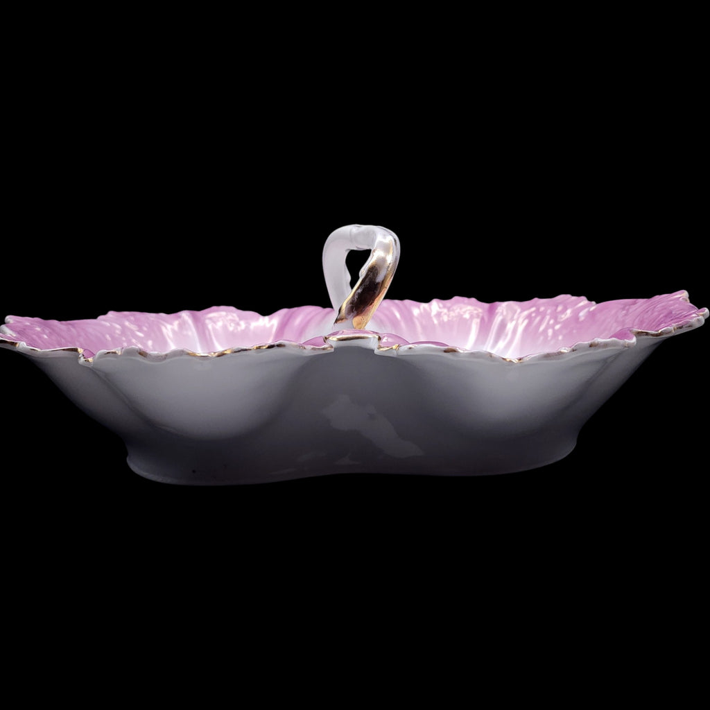 Antique Floral Porcelain Double Divided Serving Dish with Center Handle
