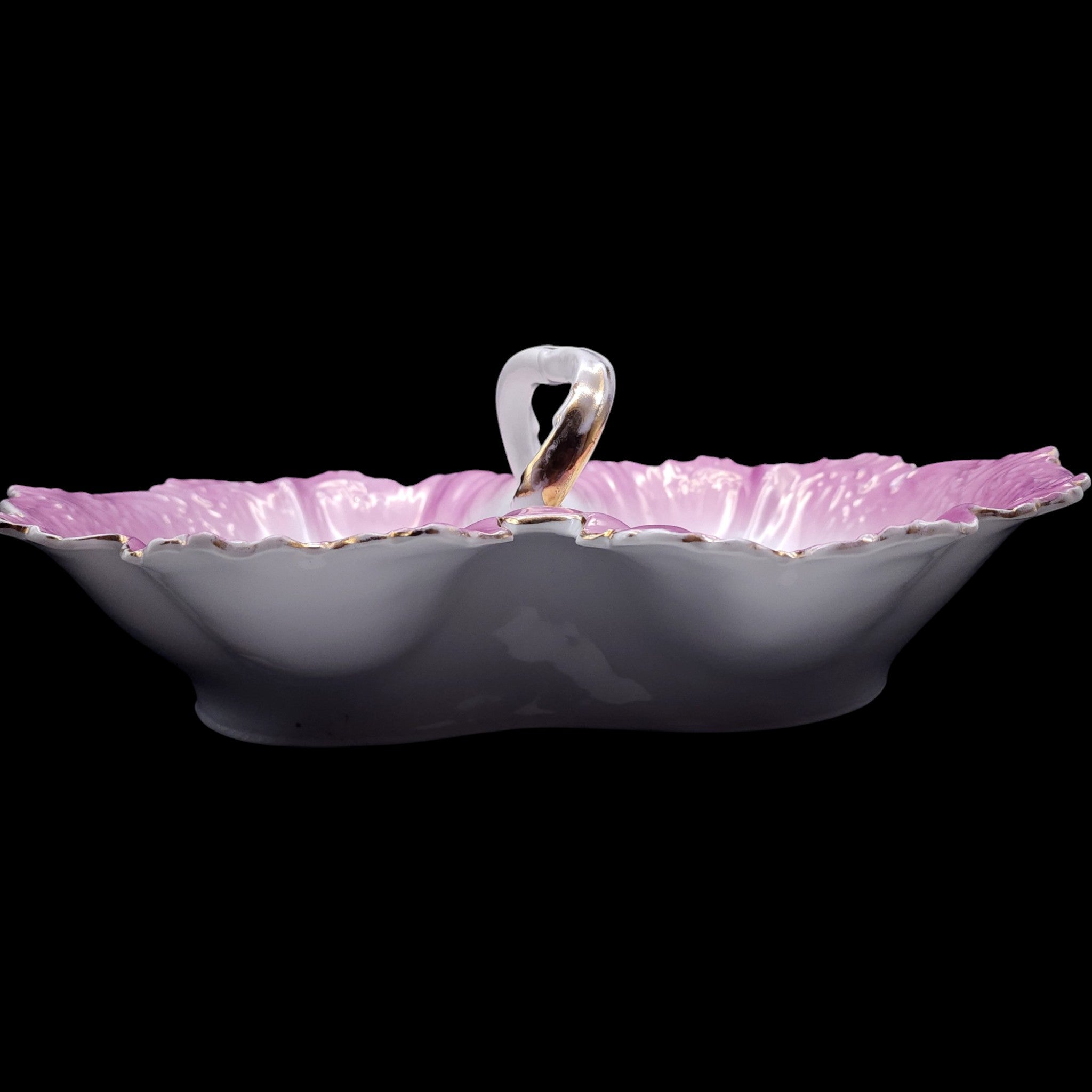 Antique Floral Porcelain Double Divided Serving Dish with Center Handle