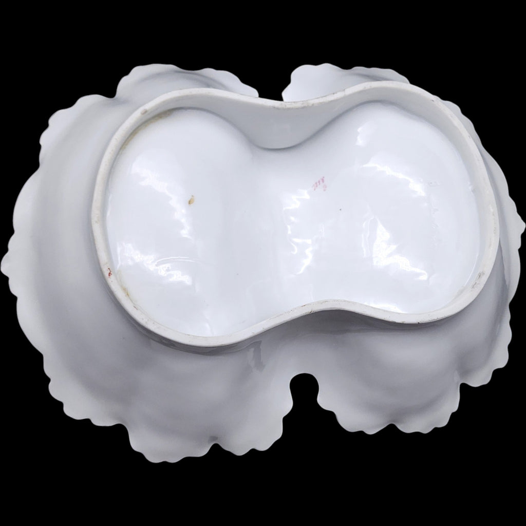 Antique Floral Porcelain Double Divided Serving Dish with Center Handle