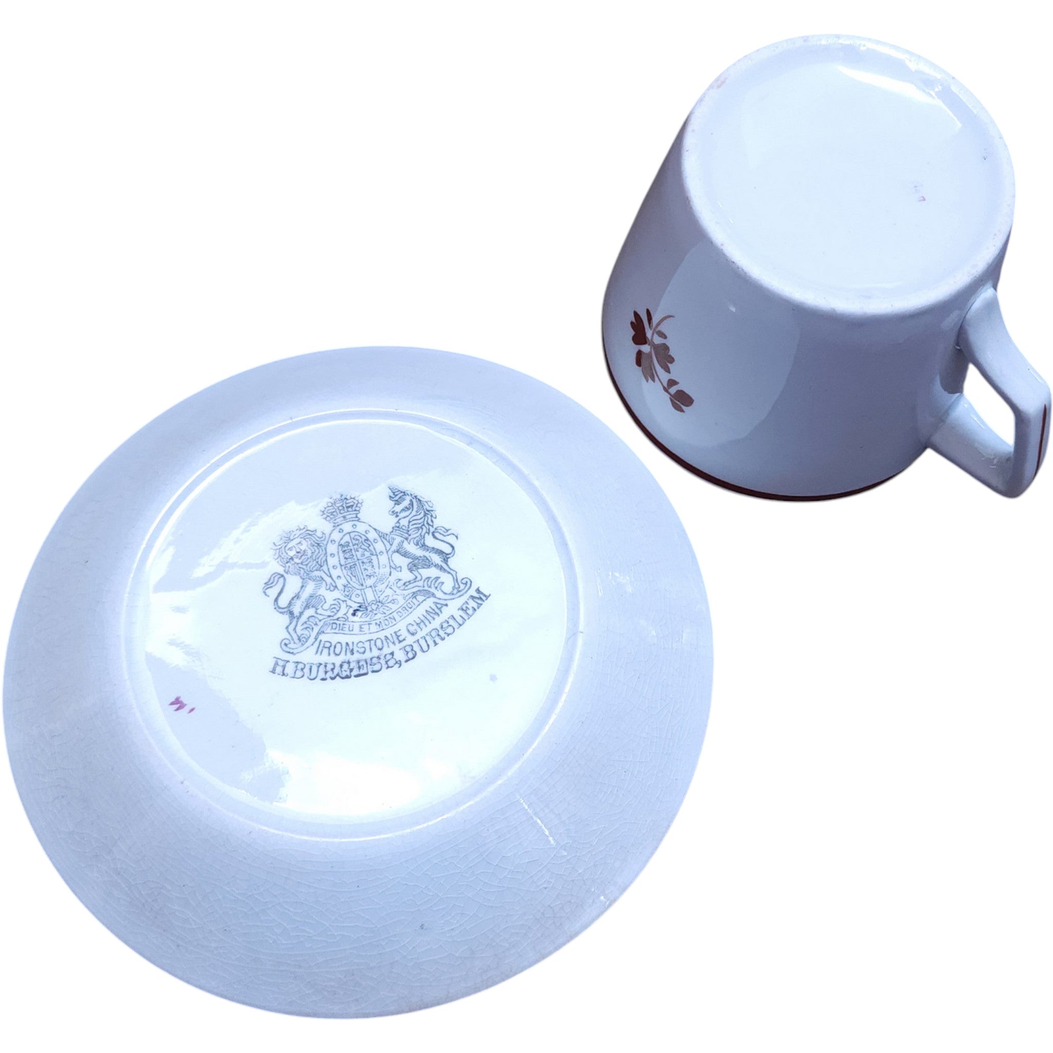 Antique H. Burgess Burslem Ironstone Demitasse Cup and Saucer Set