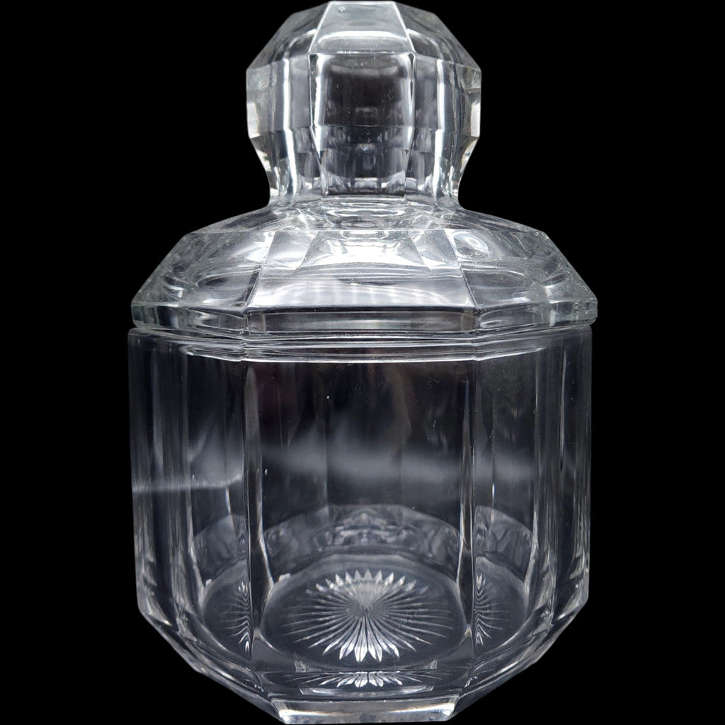 Antique Heisey Clear Glass Octagonal Covered Jar Diamond H Starburst Base