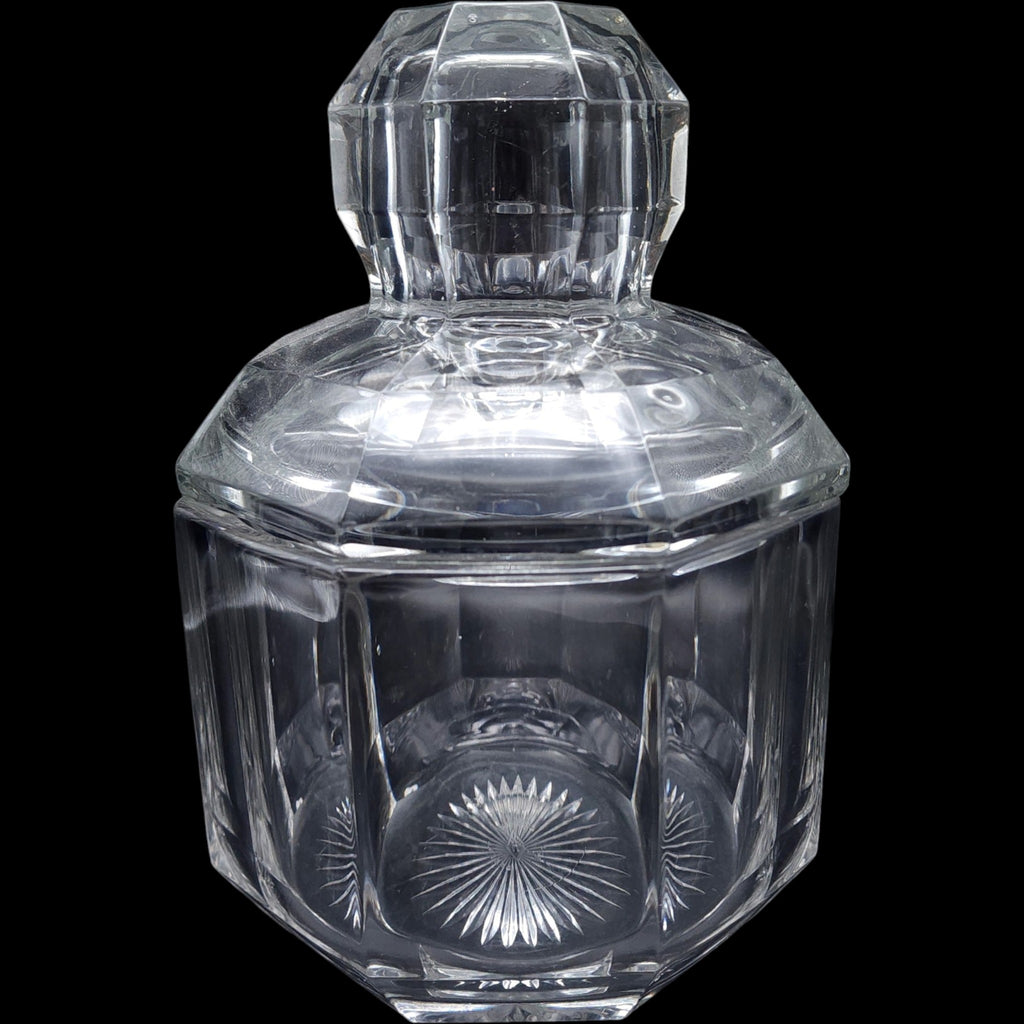 Antique Heisey Clear Glass Octagonal Covered Jar Diamond H Starburst Base
