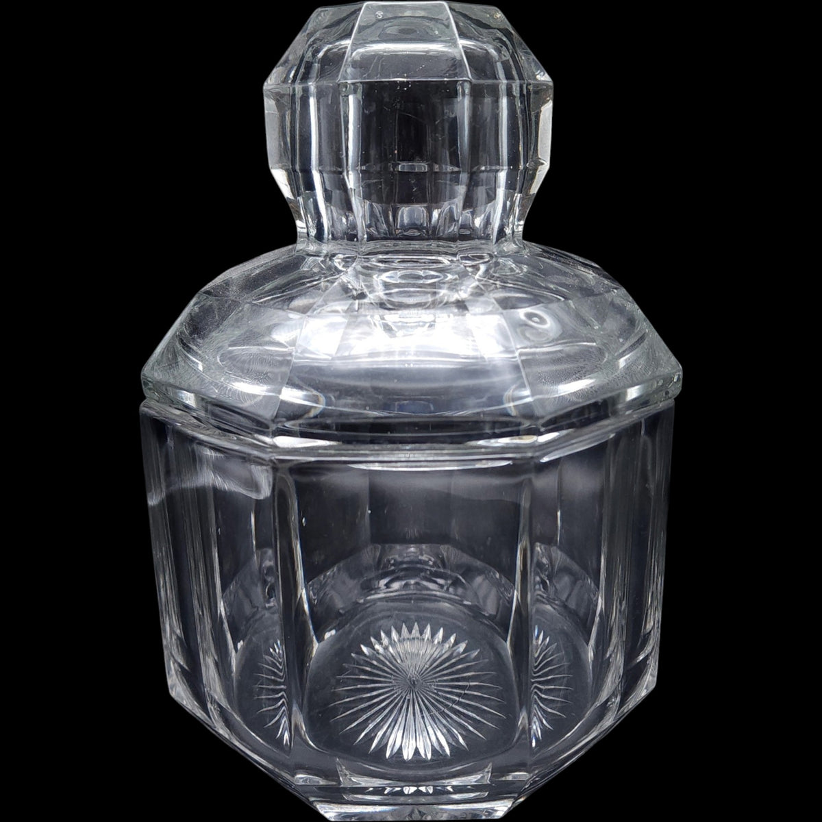 Antique Heisey Clear Glass Octagonal Covered Jar Diamond H Starburst Base