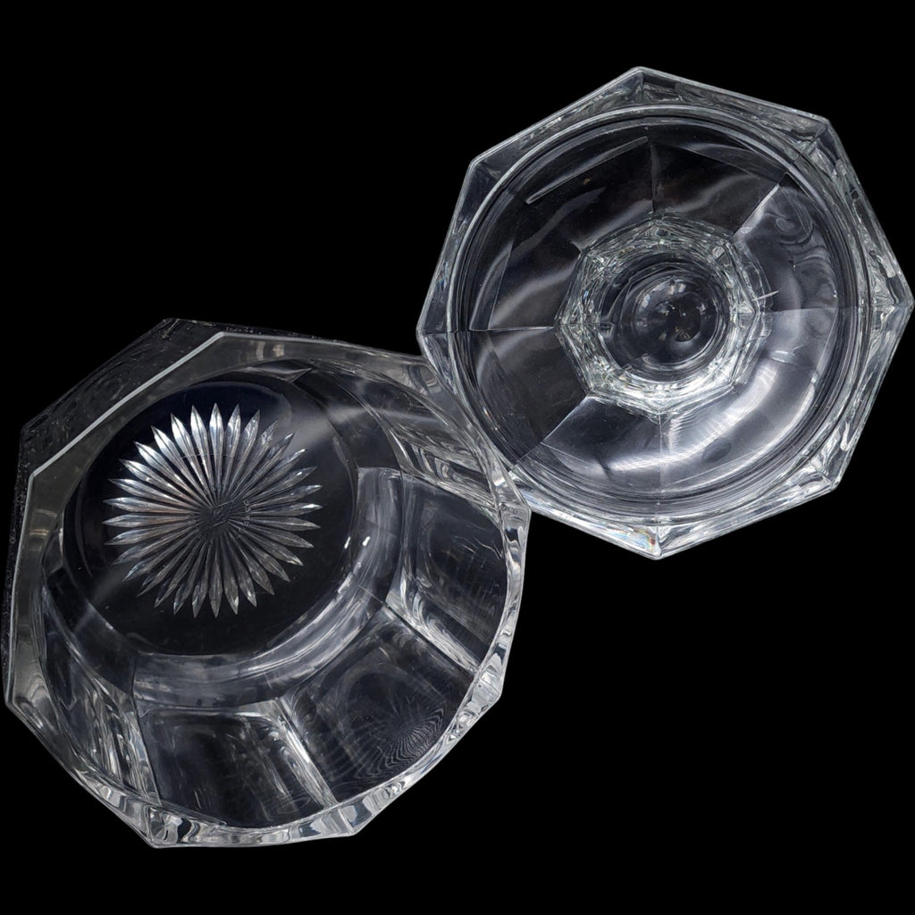 Antique Heisey Clear Glass Octagonal Covered Jar Diamond H Starburst Base