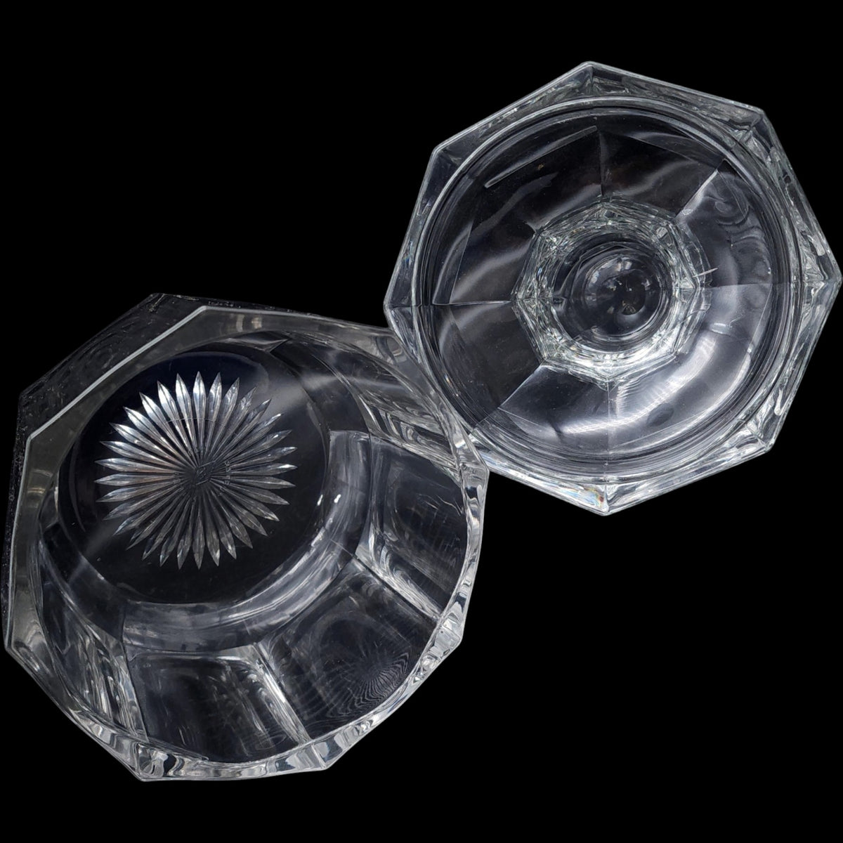 Antique Heisey Clear Glass Octagonal Covered Jar Diamond H Starburst Base