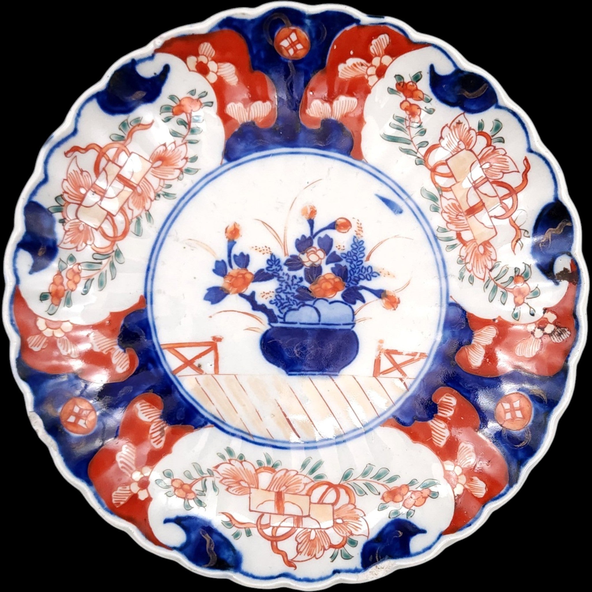 Antique Japanese Imari Hand-Painted Scalloped Porcelain Plate