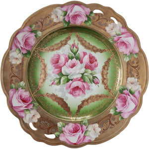 Antique MZ Austria Imperial Carlsbad Porcelain Floral Rose Plate