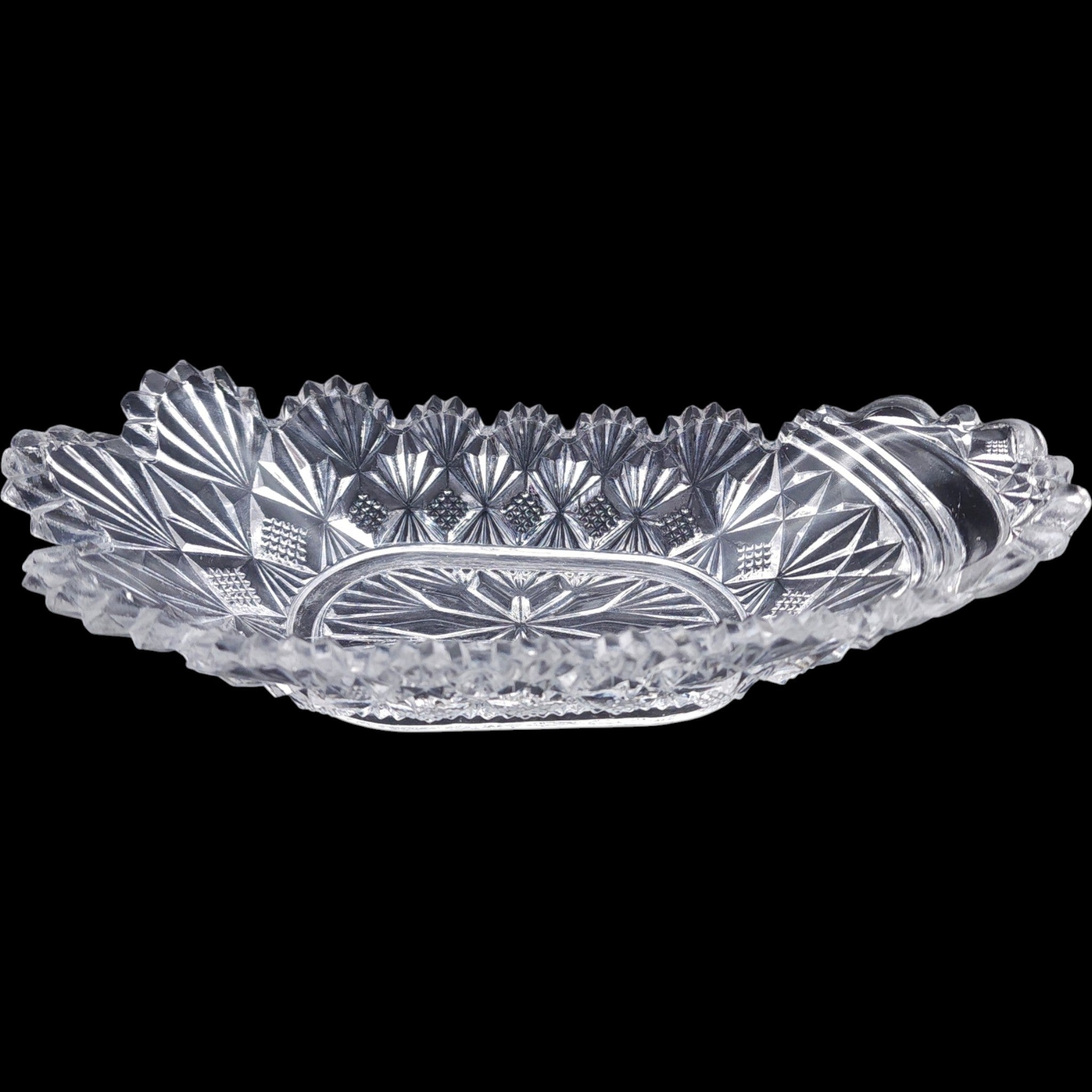 Antique McKee Glass Teutonic Pattern Oval Relish Dish with Minor Chip