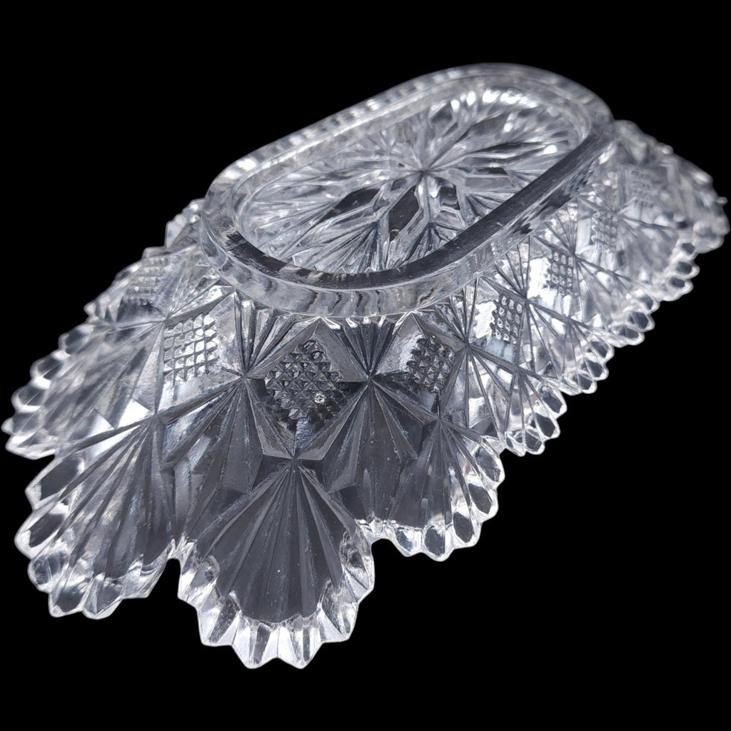 Antique McKee Glass Teutonic Pattern Oval Relish Dish with Minor Chip