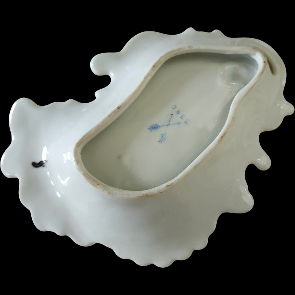 Antique Porcelain Floral Relish Dish Gilt Scroll Handle Crossed Arrows Mark