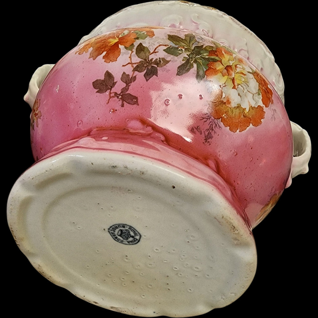 Antique Royal Burgess China Pink Floral Double-Handled Jardiniere Planter