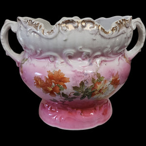 Antique Royal Burgess China Pink Floral Double-Handled Jardiniere Planter