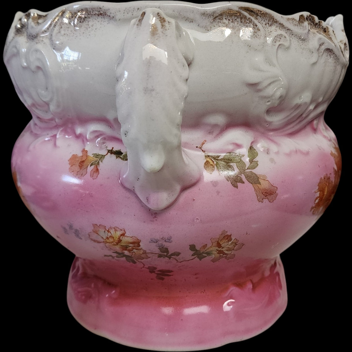 Antique Royal Burgess China Pink Floral Double-Handled Jardiniere Planter