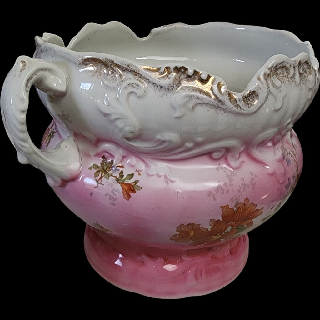 Antique Royal Burgess China Pink Floral Double-Handled Jardiniere Planter