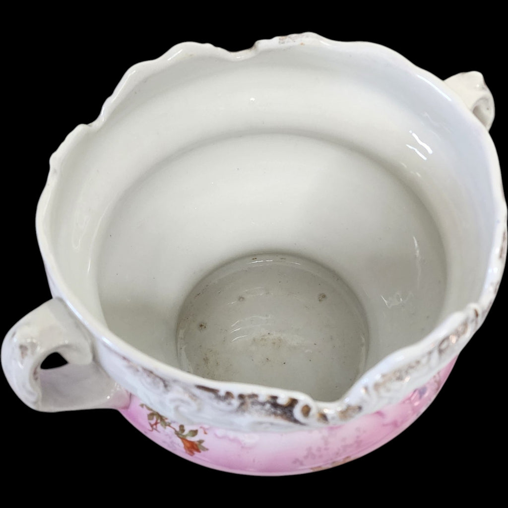 Antique Royal Burgess China Pink Floral Double-Handled Jardiniere Planter